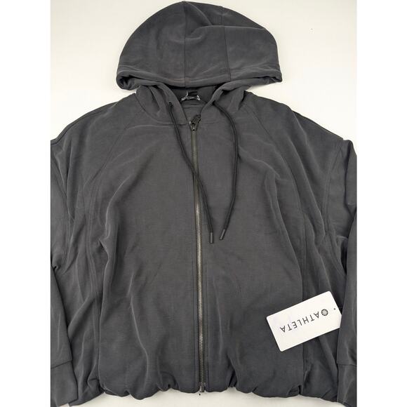 Athleta Women's Large Seasoft Bubble Hem Full Zip Hoodie Charcoal/Black - Picture 2 of 8